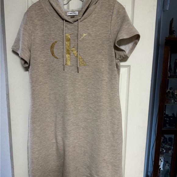 Calvin Klein Beige Hoodie with Metallic Gold Initials - Picture 3 of 4
